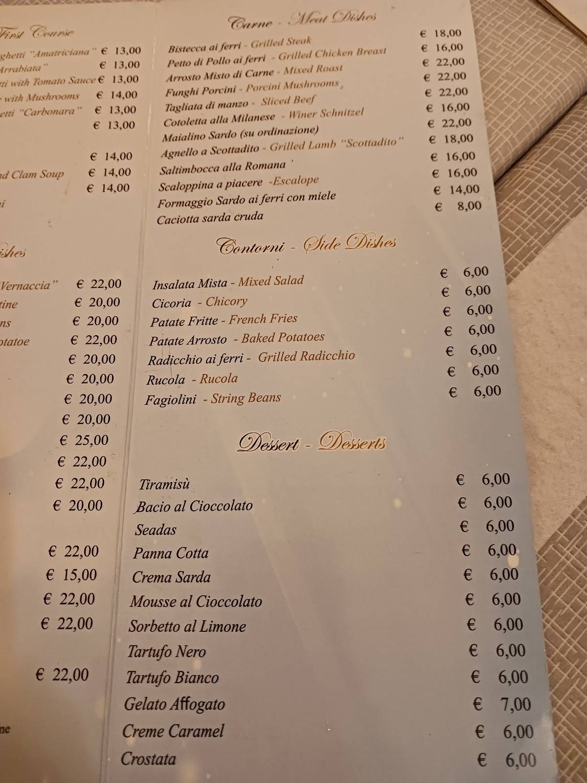 Menu di Sapori Sardi 