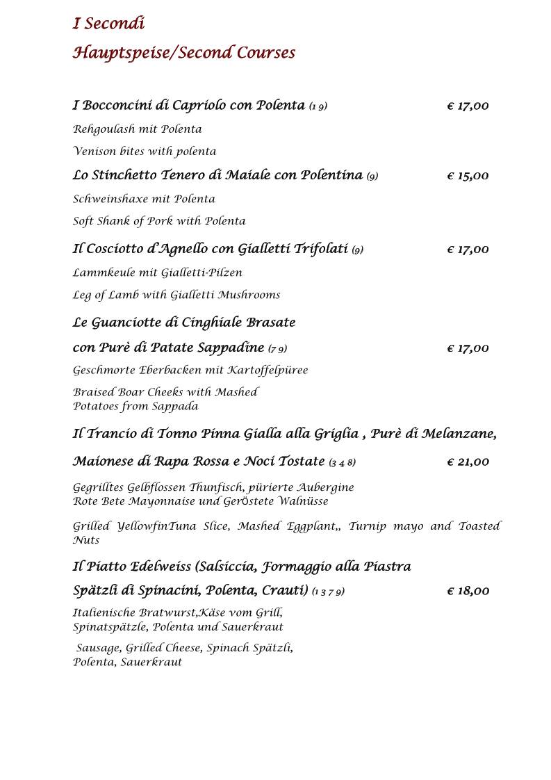 Menu di Edelweiss Stube 