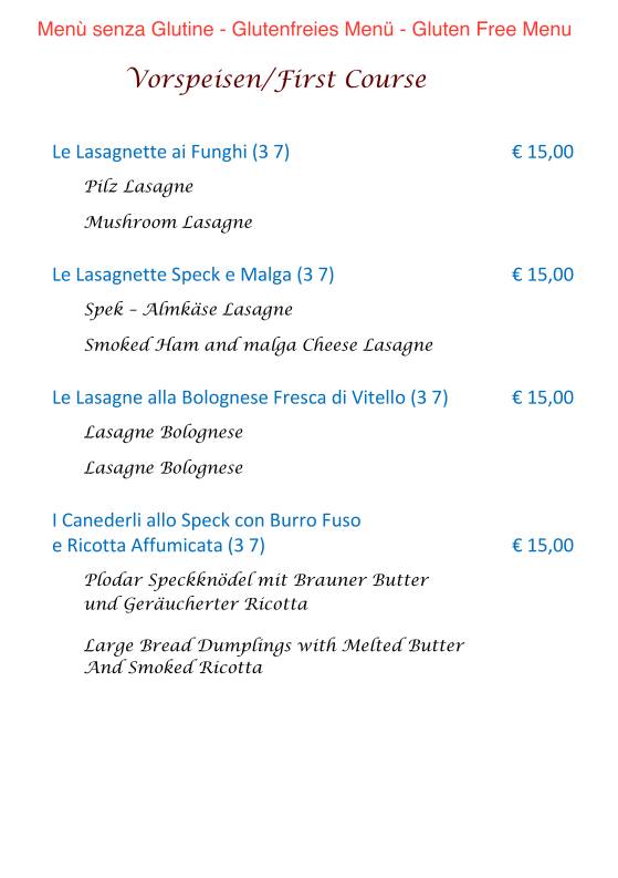 Menu di Edelweiss Stube 