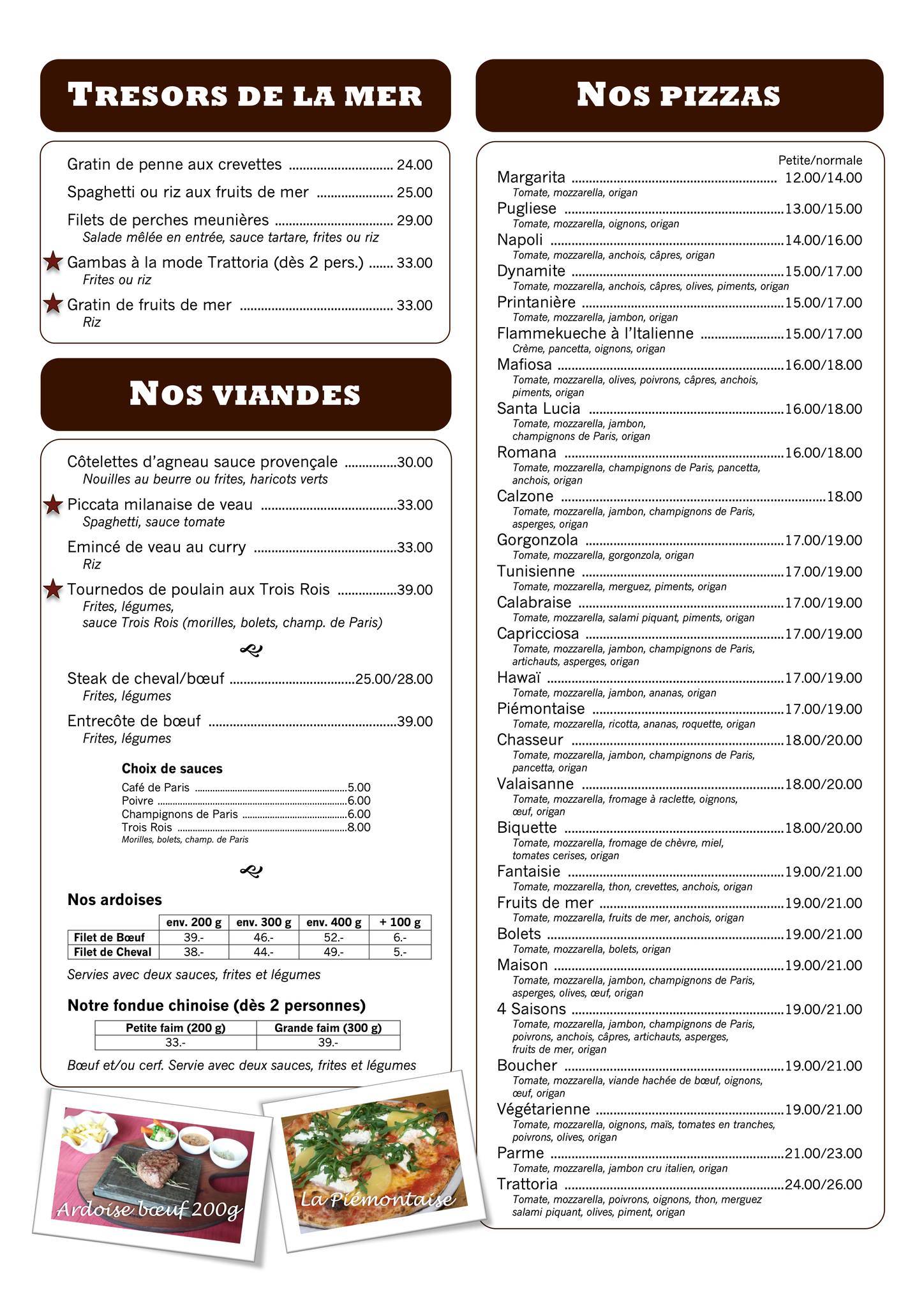 Menu da La Trattoria, Saxon