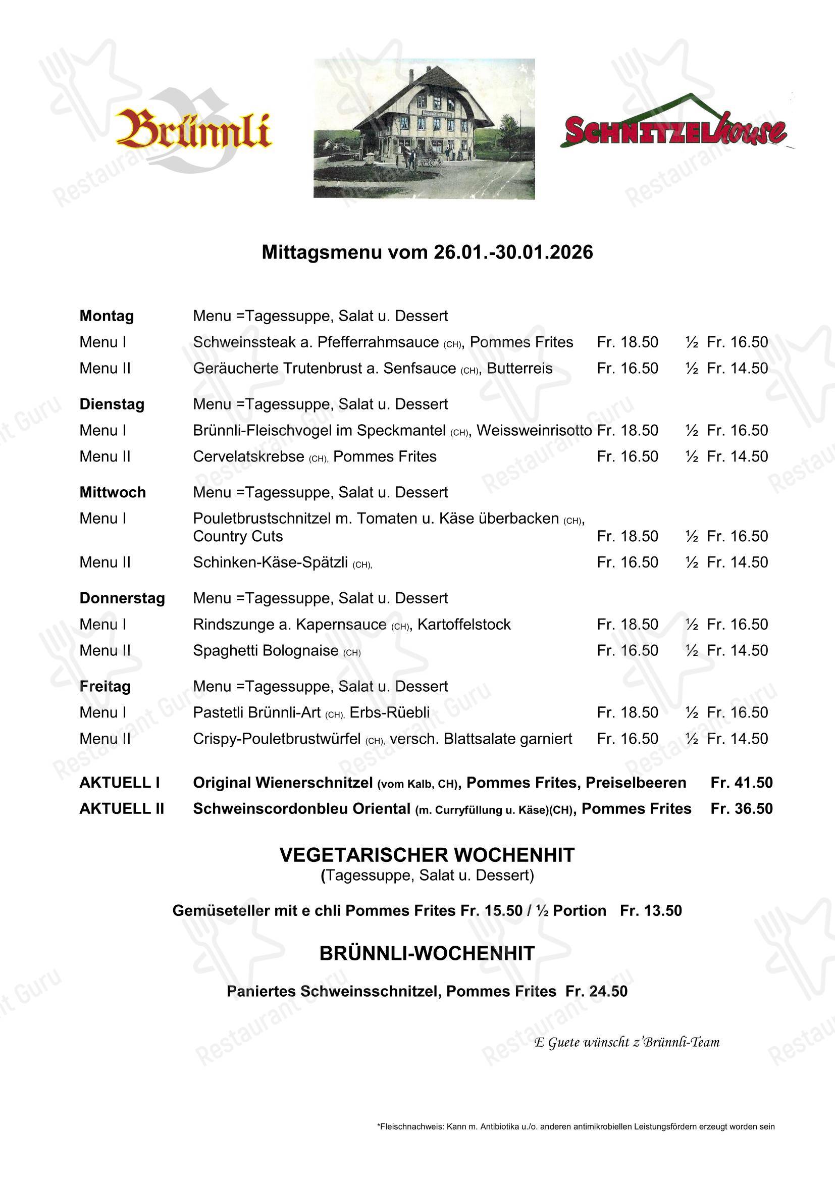 Menu per Schnitzelhouse - Restaurant zum Brünnli in Rüegsau