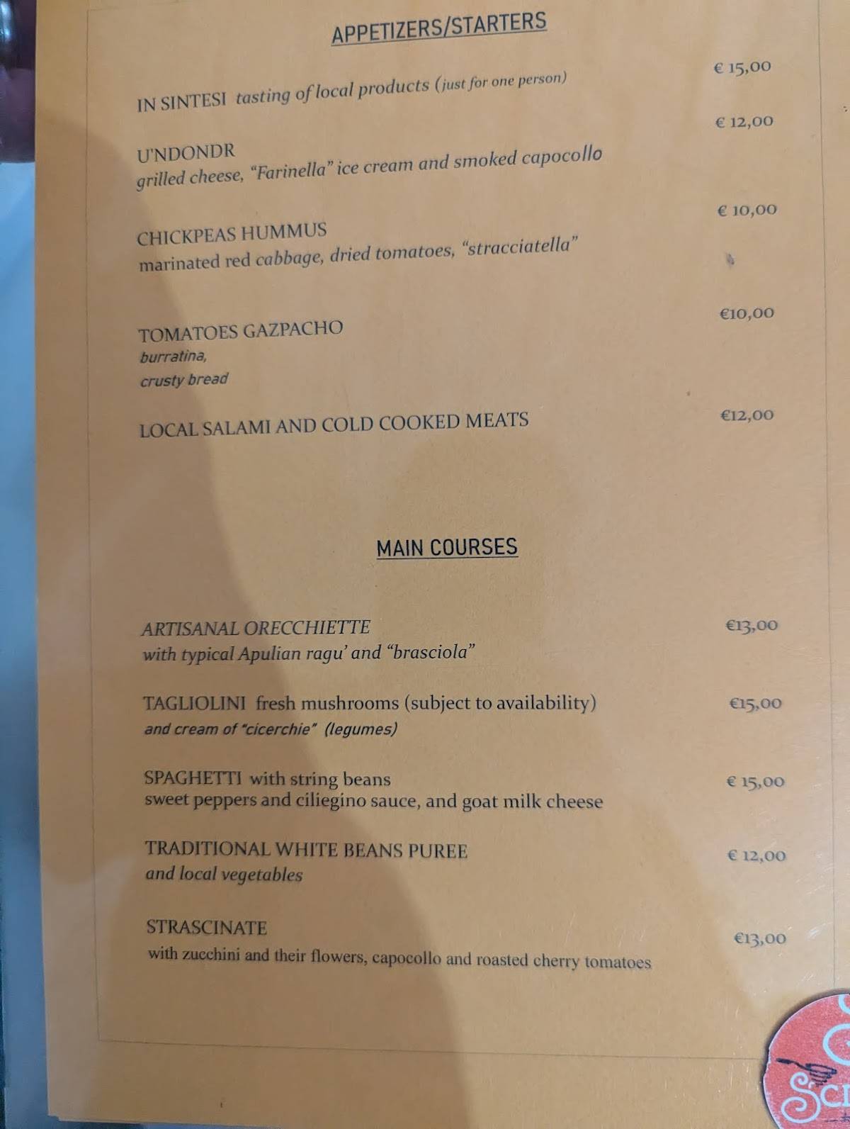 Menu di Scinuà 