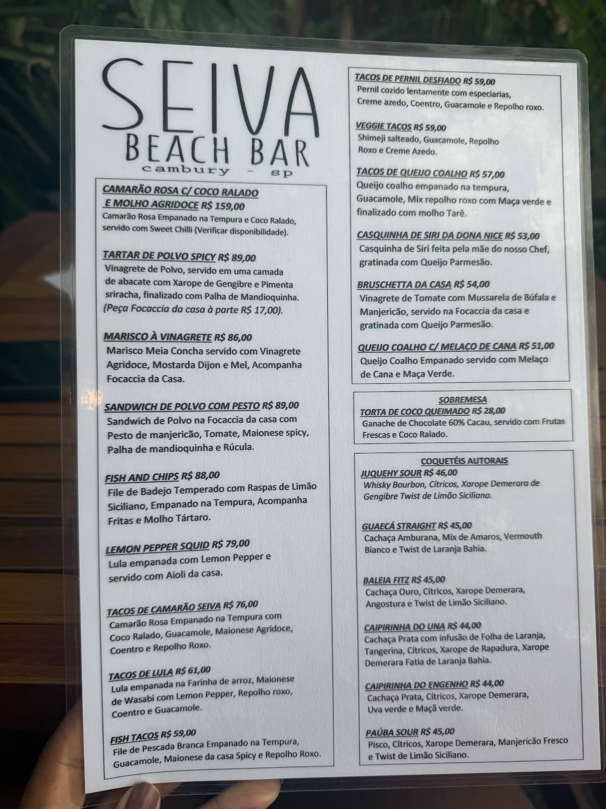 Seiva Beach Bar cardápio