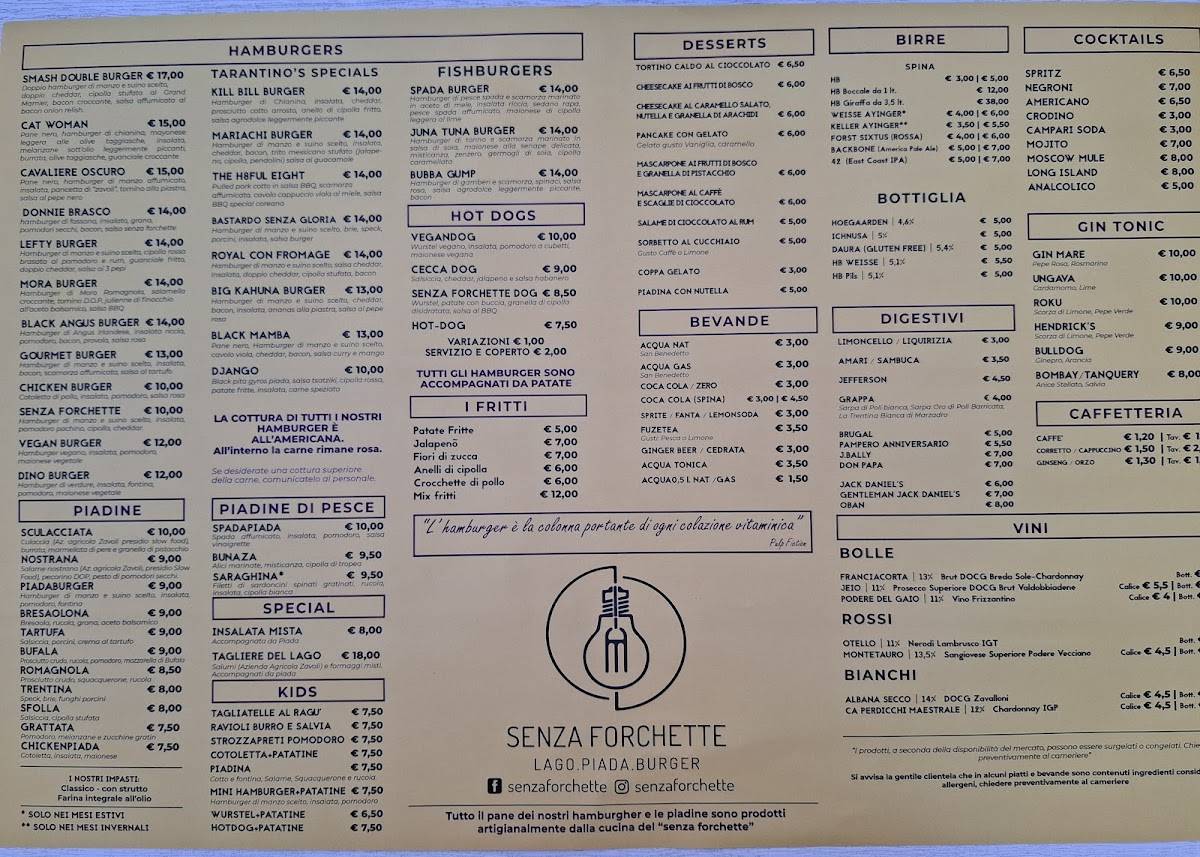 Menu di Senza forchette - Lago Piada Burger 
