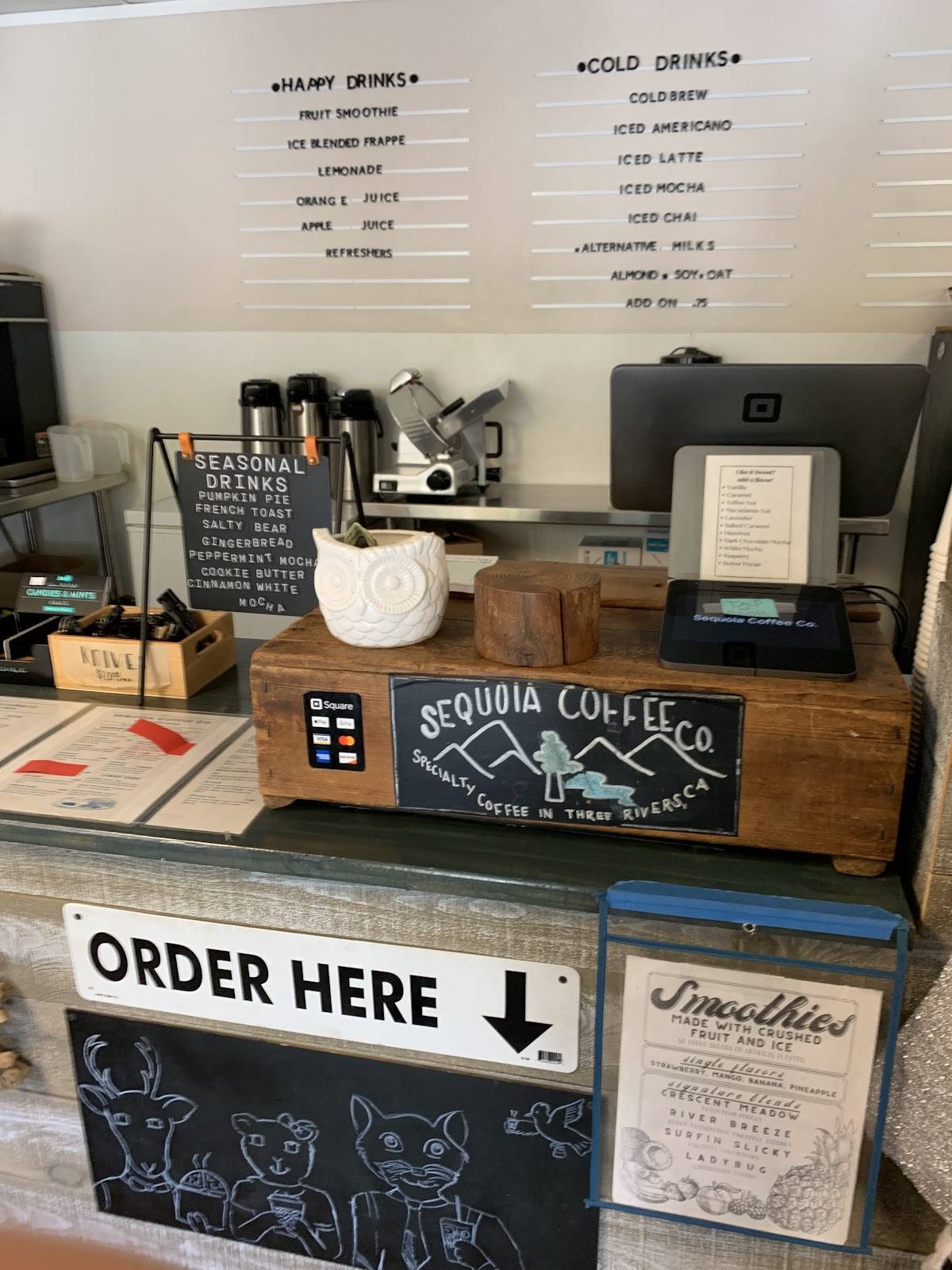Carta del café Sequoia Coffee & Kitchen, Three Rivers