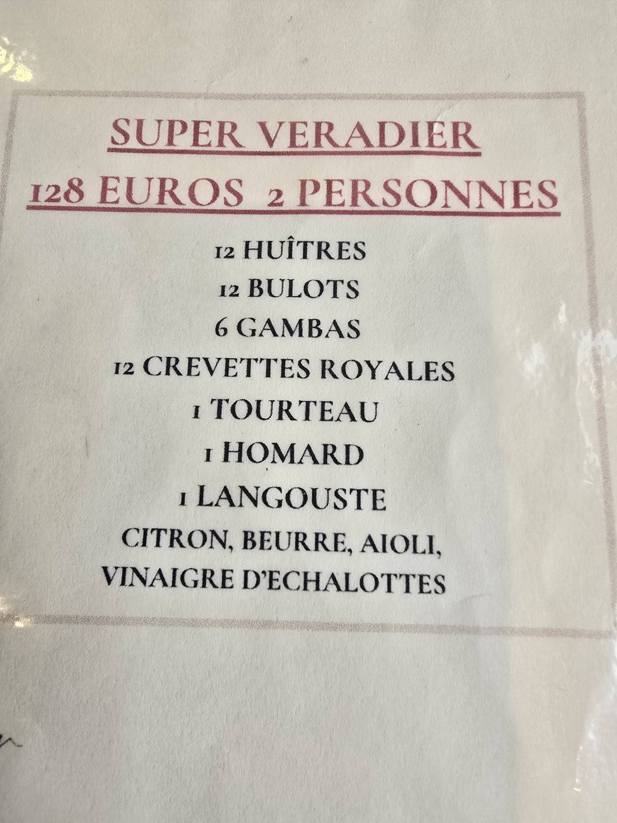 Menu de Le Véradier