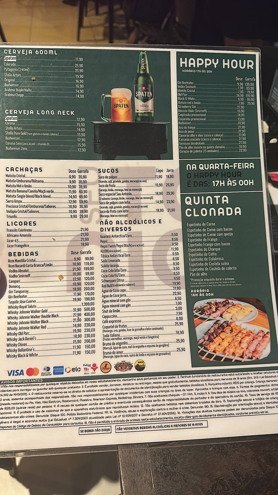 Seu Antonio Bar e petiscaria cardápio