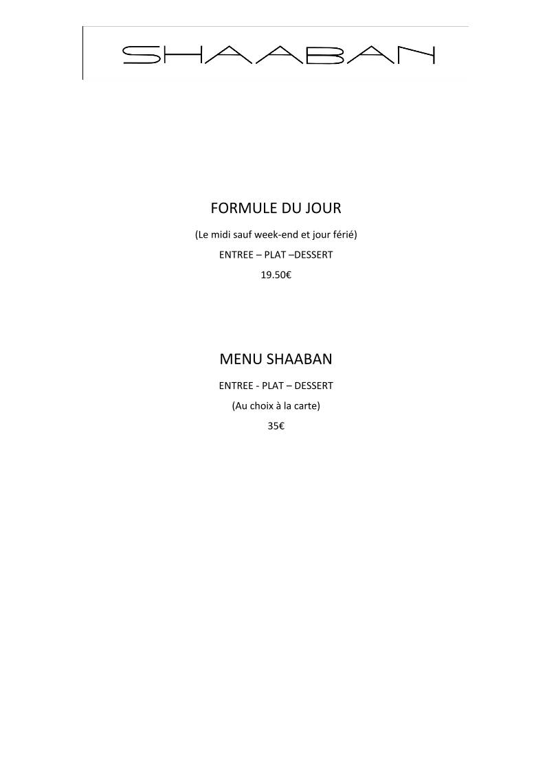 Menu de Shaaban restaurant