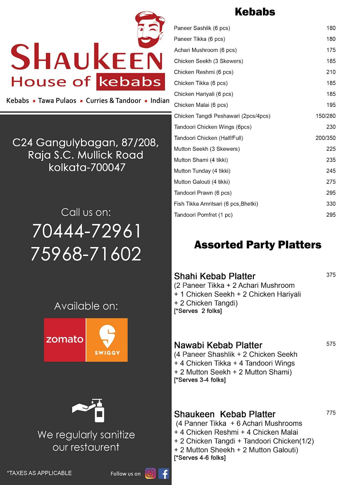 Shaukeen menu