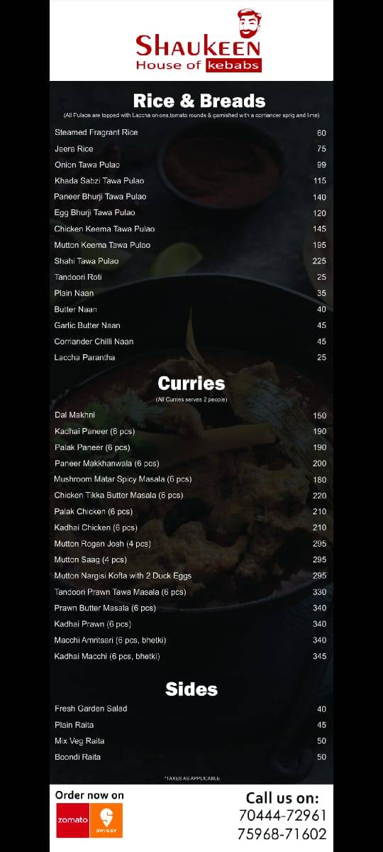 Shaukeen menu