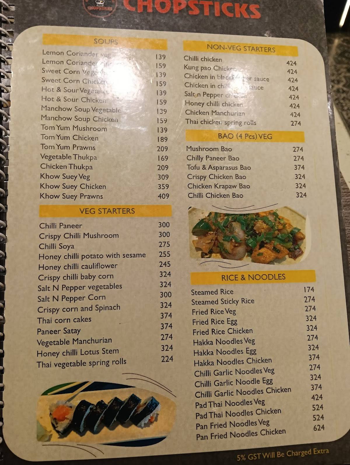 Chopsticks menu