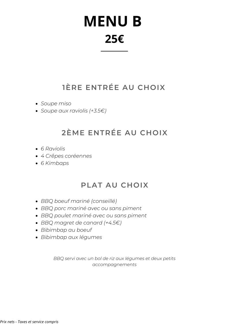 Menu de Shingané