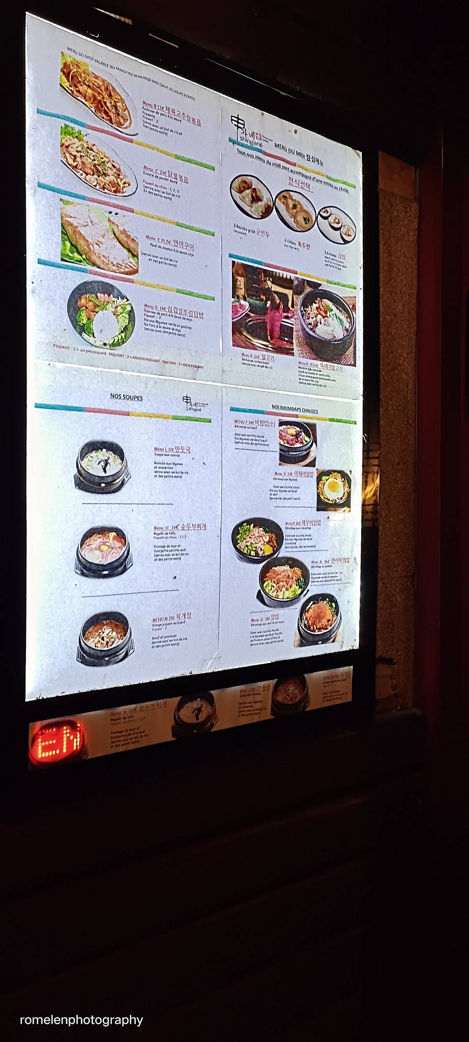 Menu de Shingané