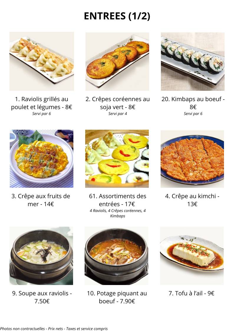 Menu de Shingané