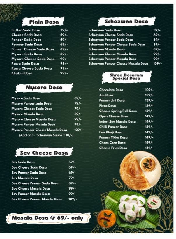Shree Dosaram menu