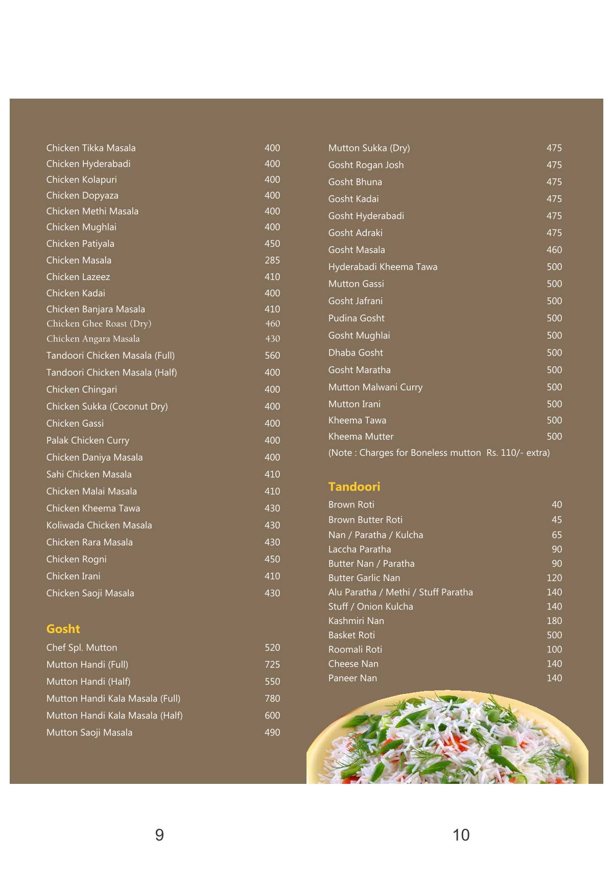 Signature Bar & Restaurant menu