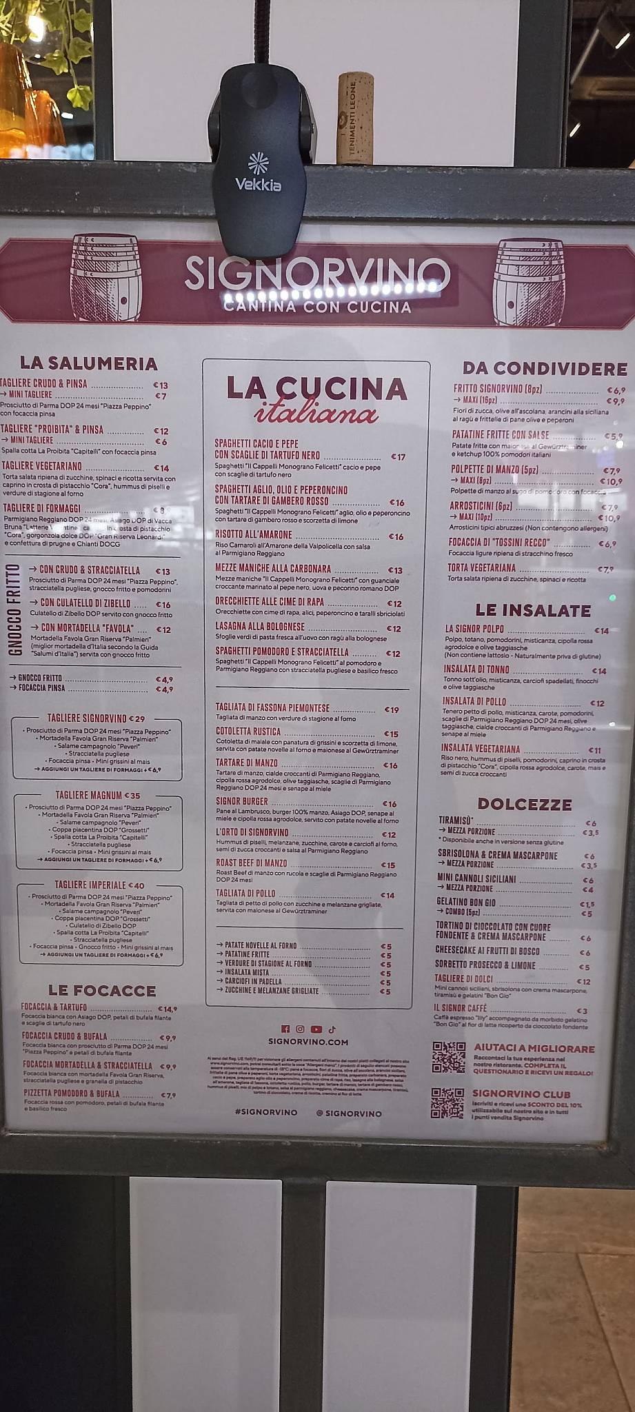 Menu de Signorvino Roma