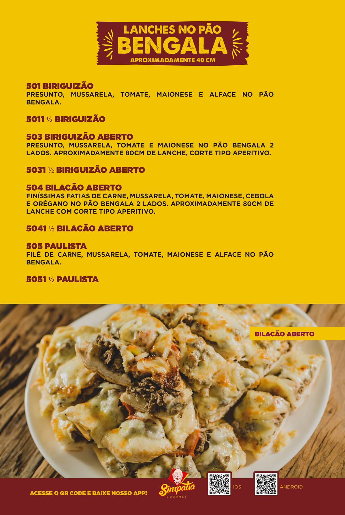 Simpatia Gourmet cardápio