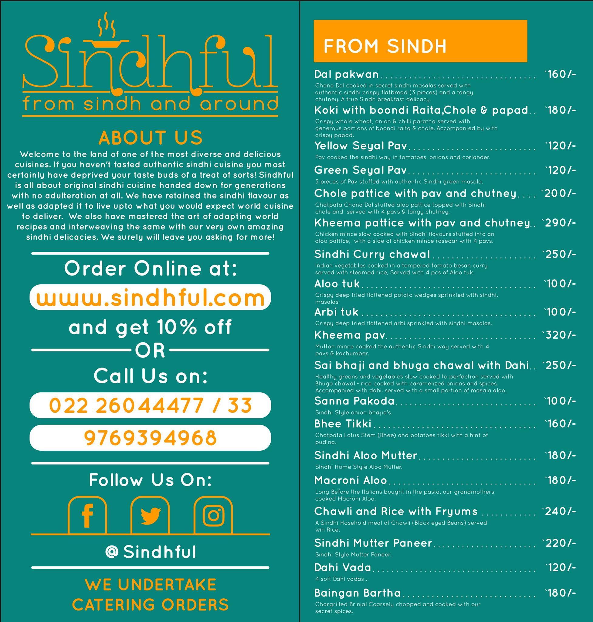 Sindhful menu