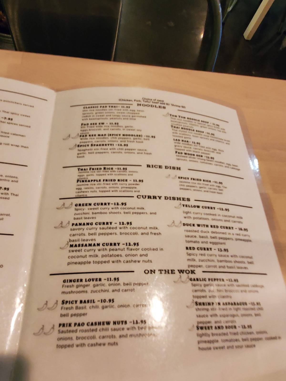 Menu at Sirin Thai SC restaurant, Greenville