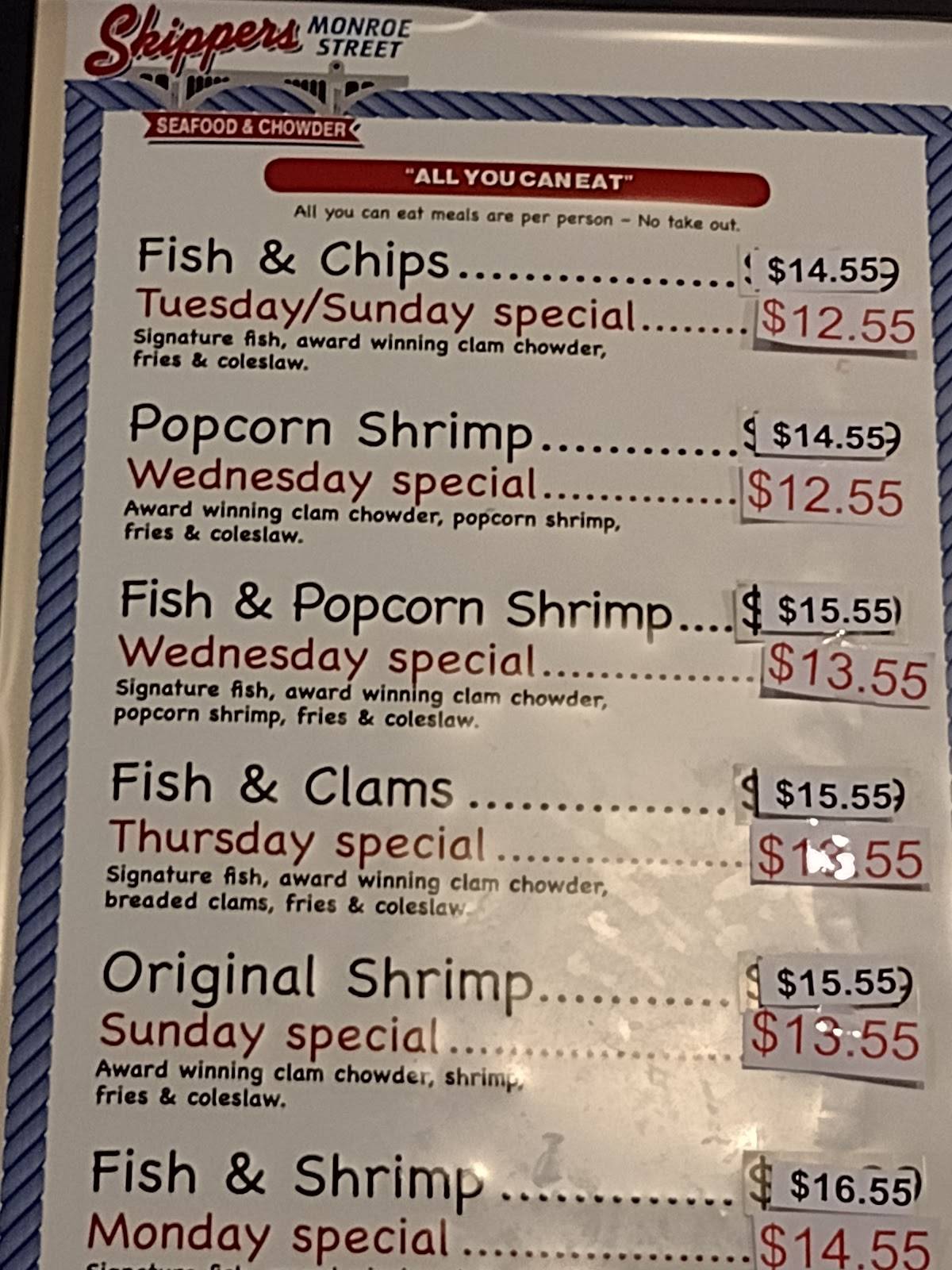 Menu at Skippers Restaurant, Spokane