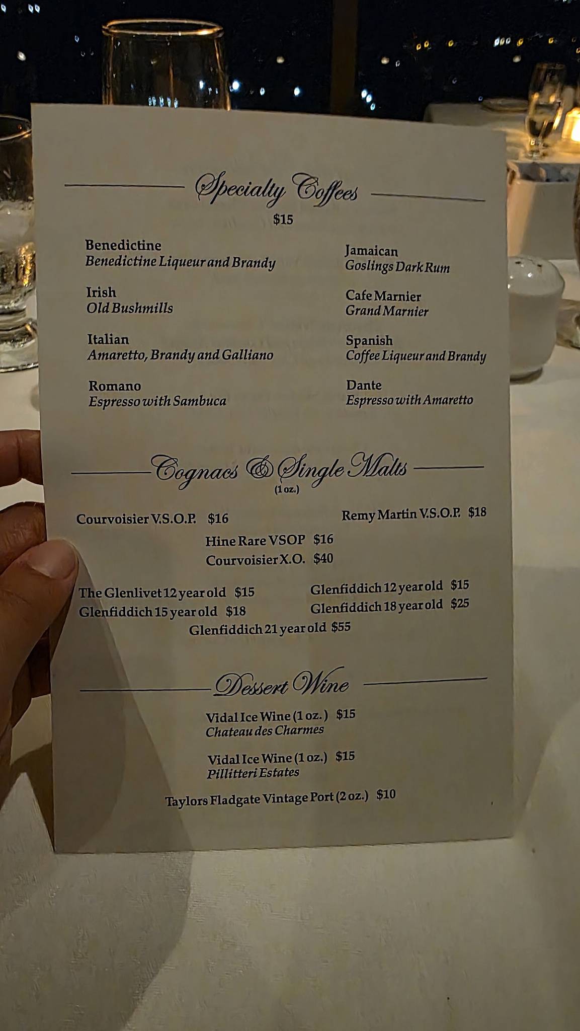 Menu de Skylon Tower Revolving Dining Room