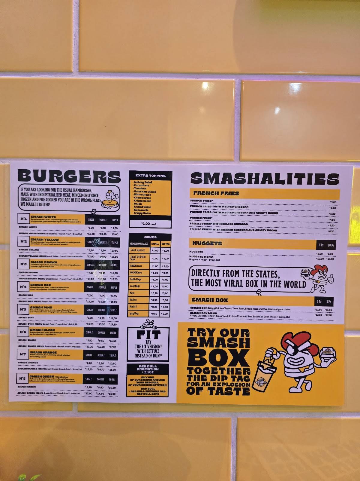 Menu de Smash Tag Piazza Bologna