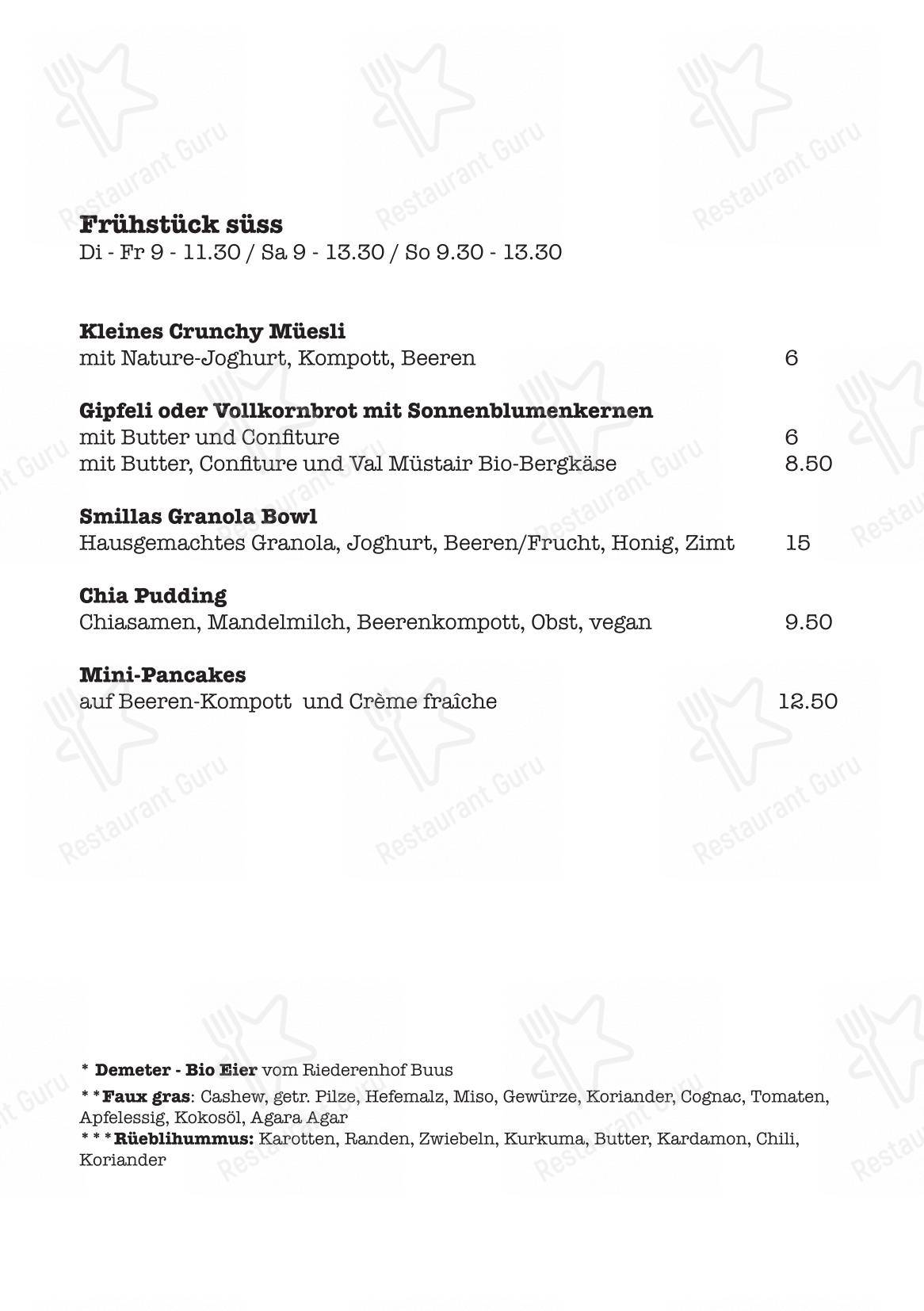 Menu per Smilla Café in Basilea