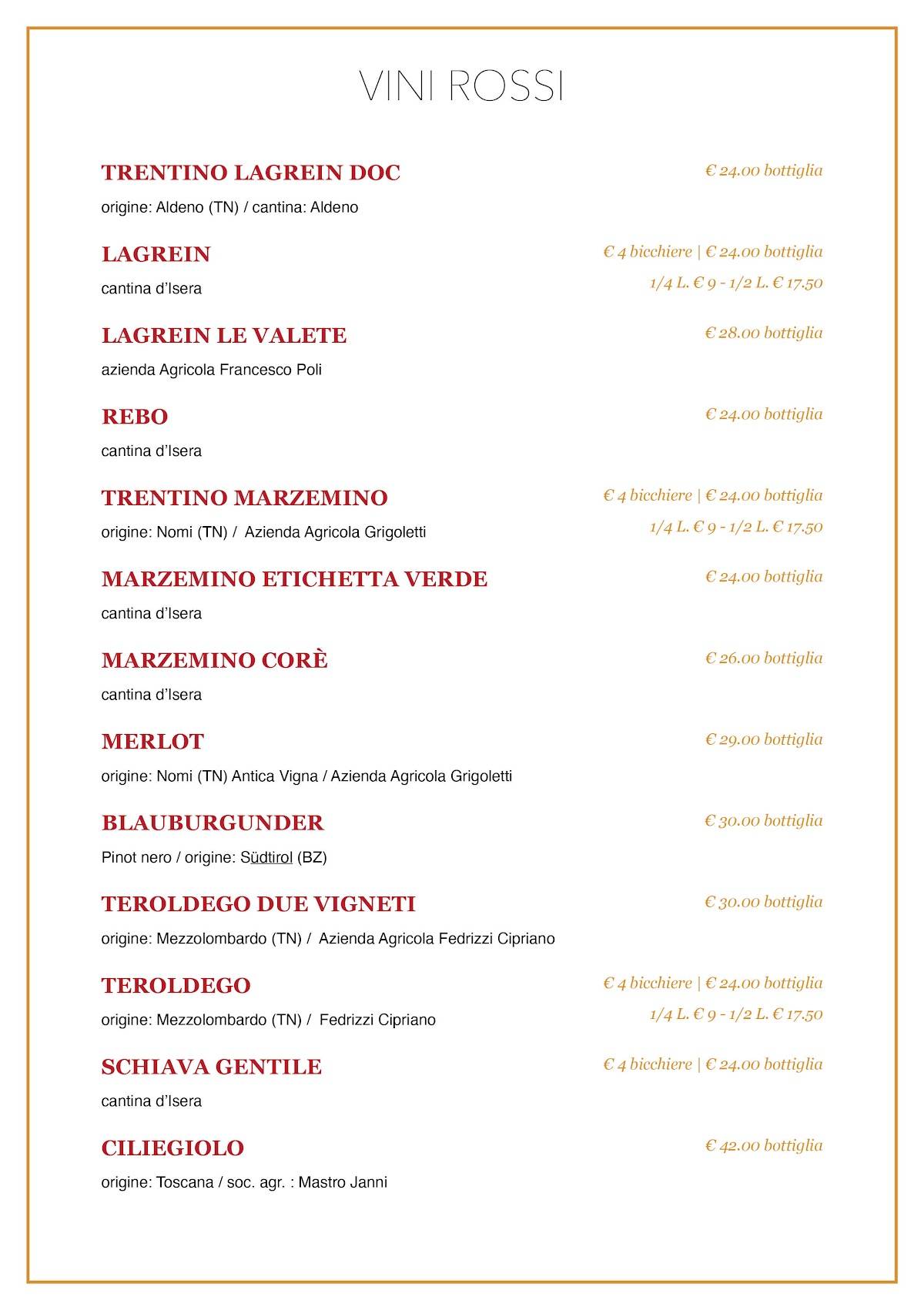 Menu di Smorza Piaceri da tavola dal 1965 