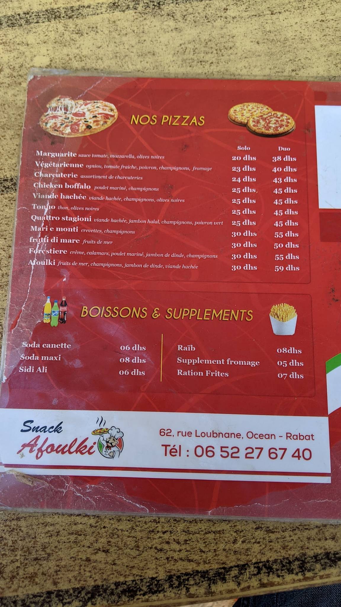 Menu de Snack Afoulki