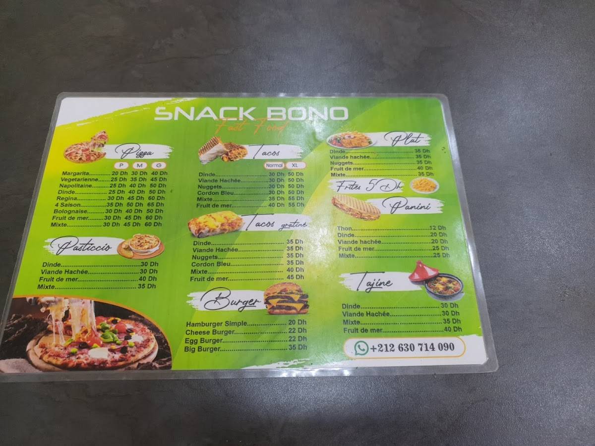 Menu de Snack BONO