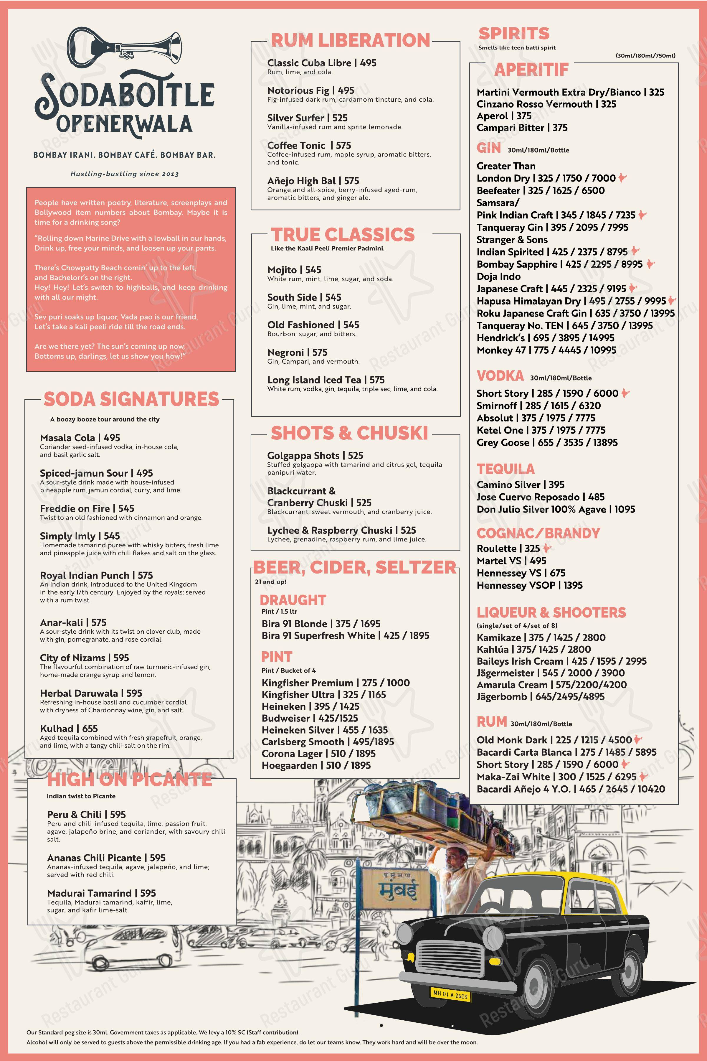 Ночное меню for the SodaBottleOpenerWala restaurant