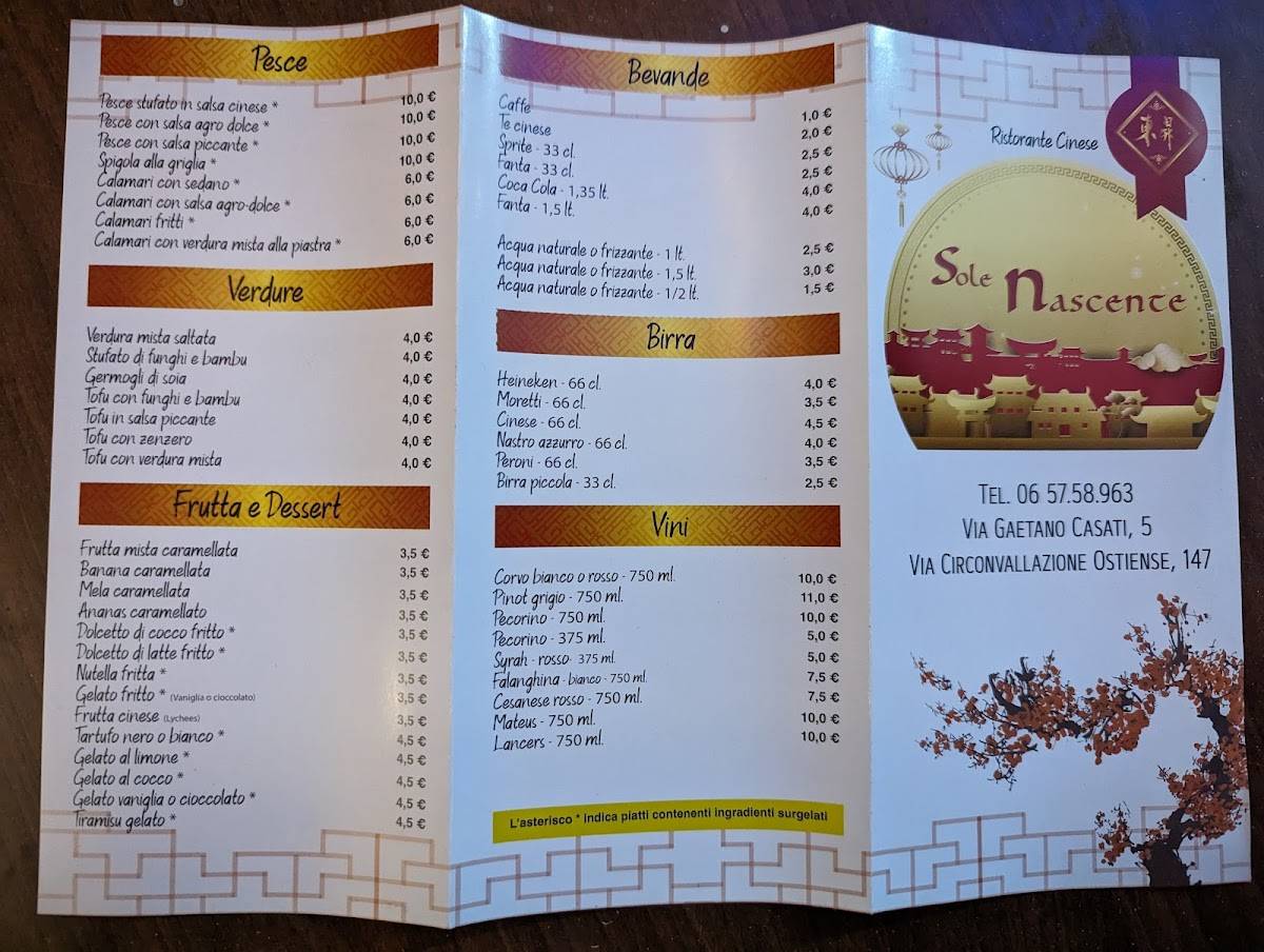 Menu de Sole Nascente