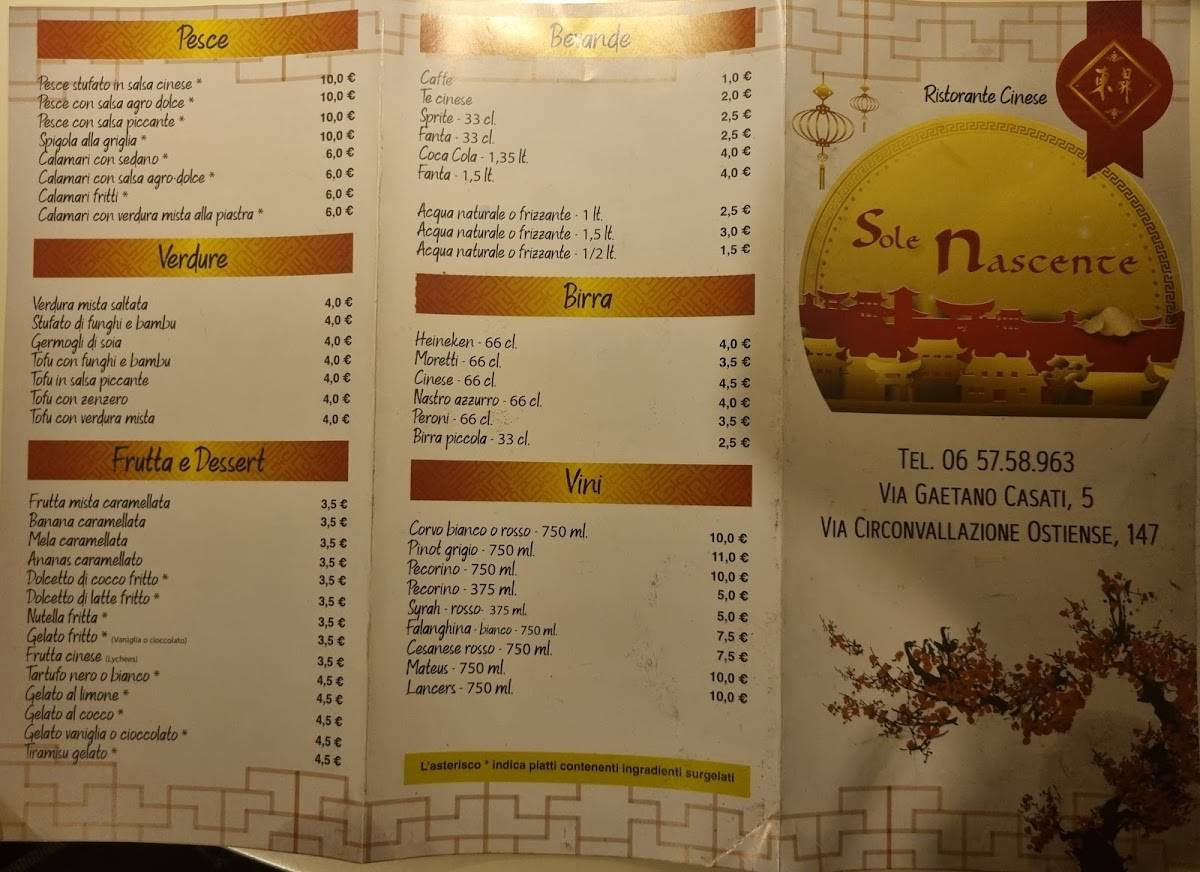 Menu de Sole Nascente