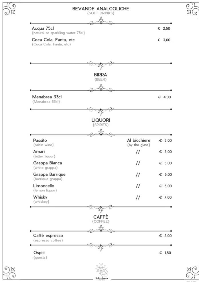 Menu di Sole & Luna 