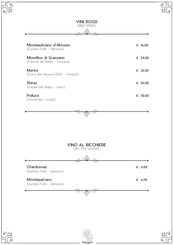 Menu di Sole & Luna 
