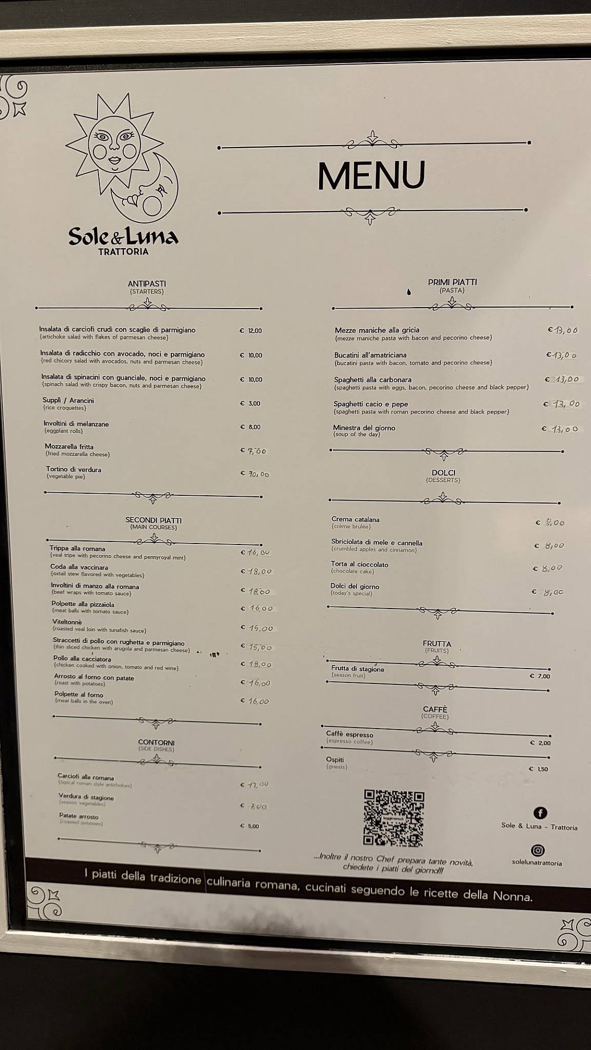 Menu di Sole & Luna 