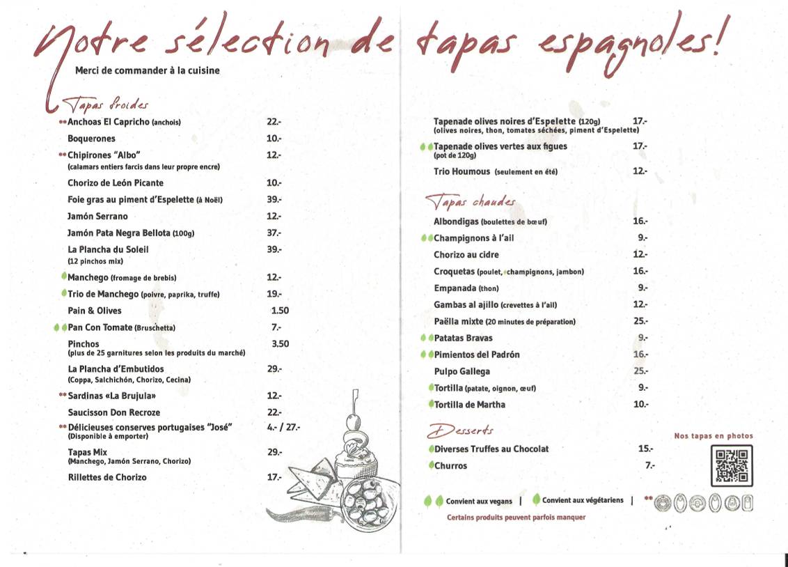 Menu di Soleil Rouge 