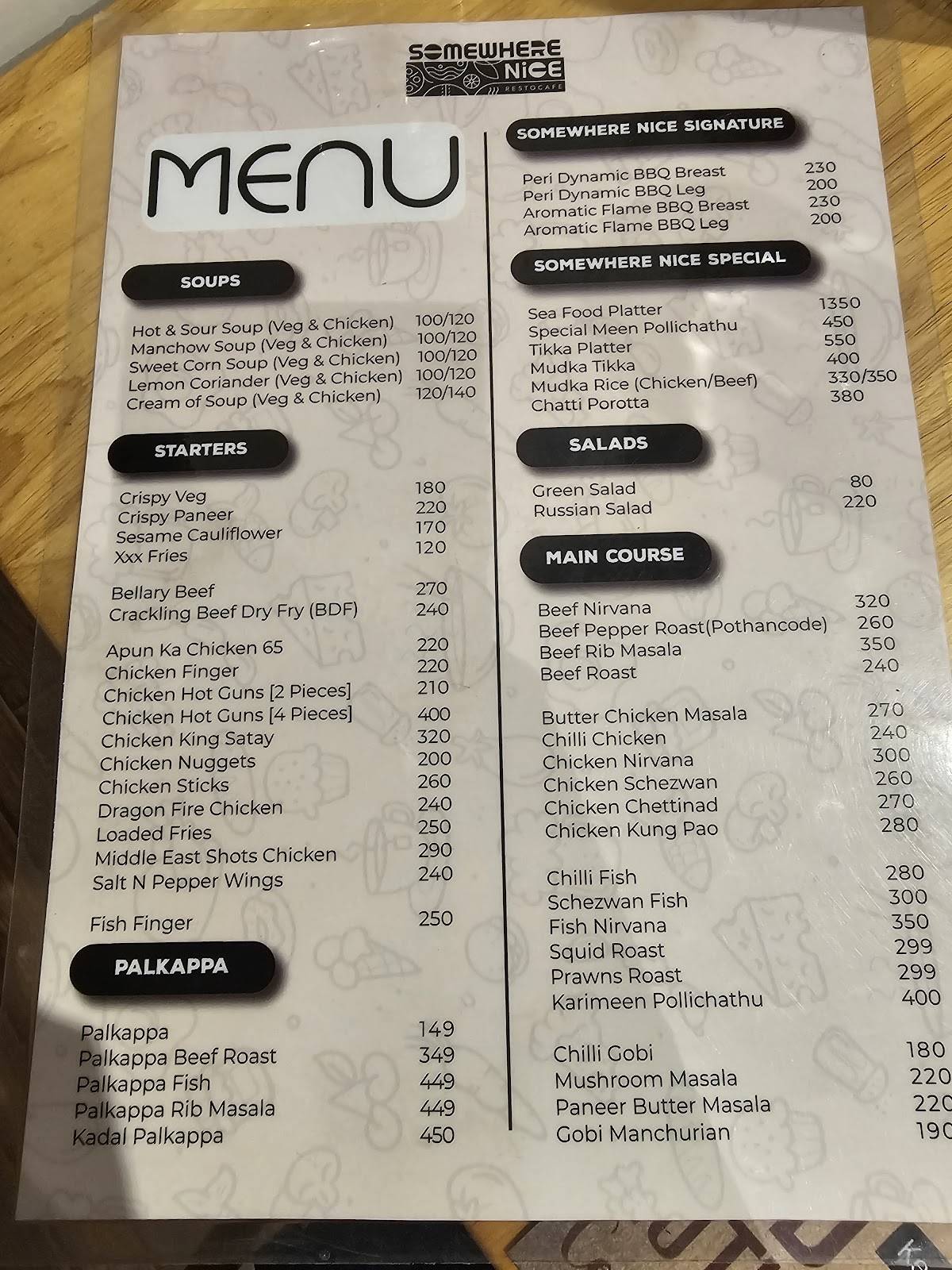 Somewhere Nice menu
