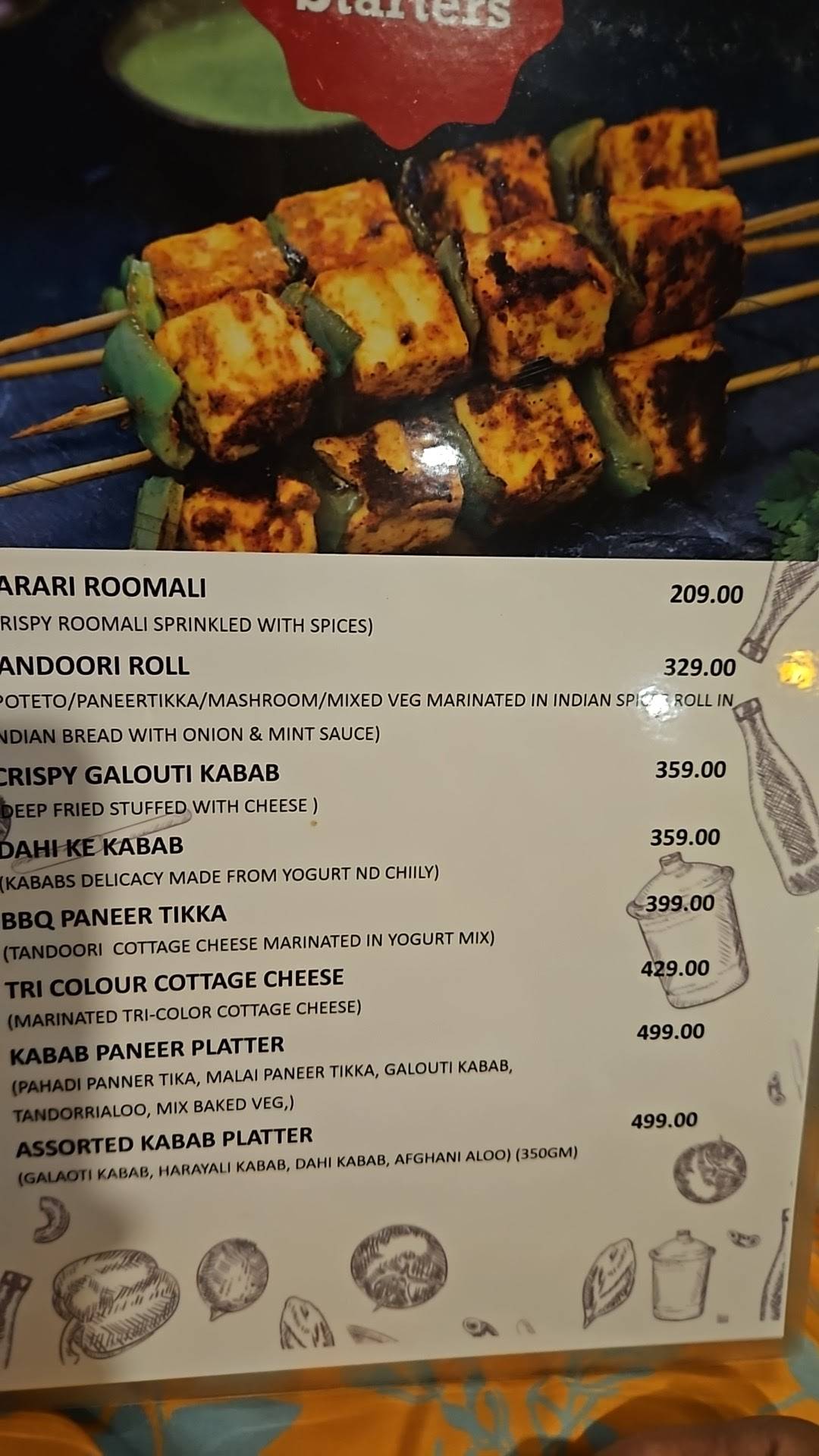 Swad Sagar Restaurant menu