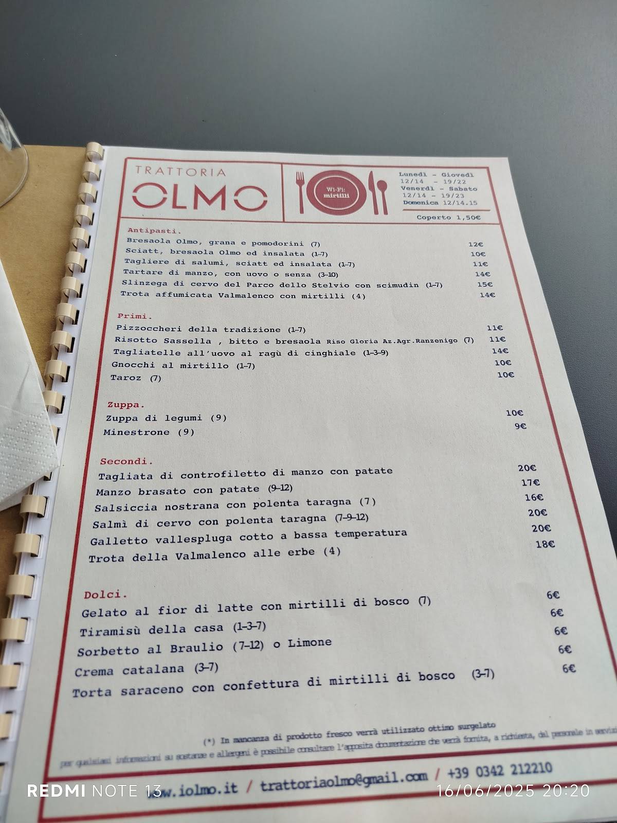 Menu di Trattoria Olmo 
