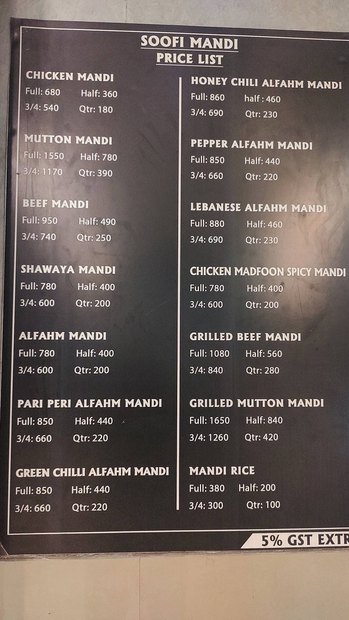 Soofi Mandi menu