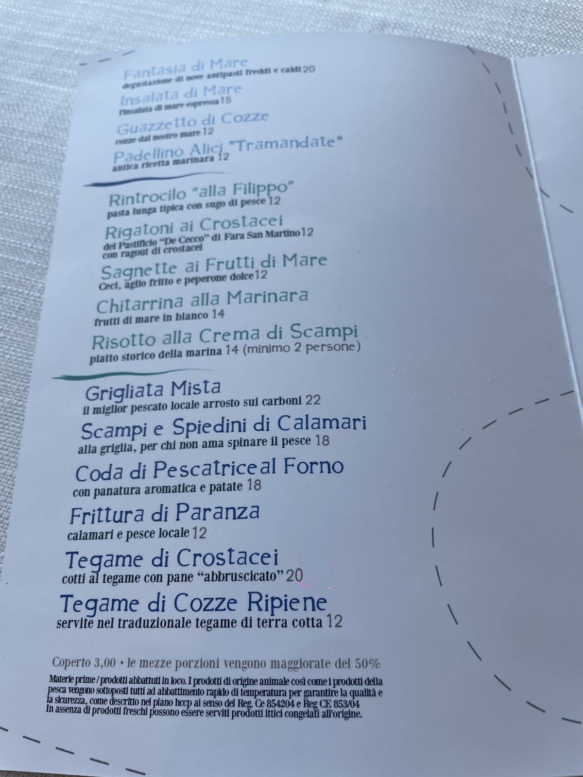 Menu di SottoSale Osteria di Mare 