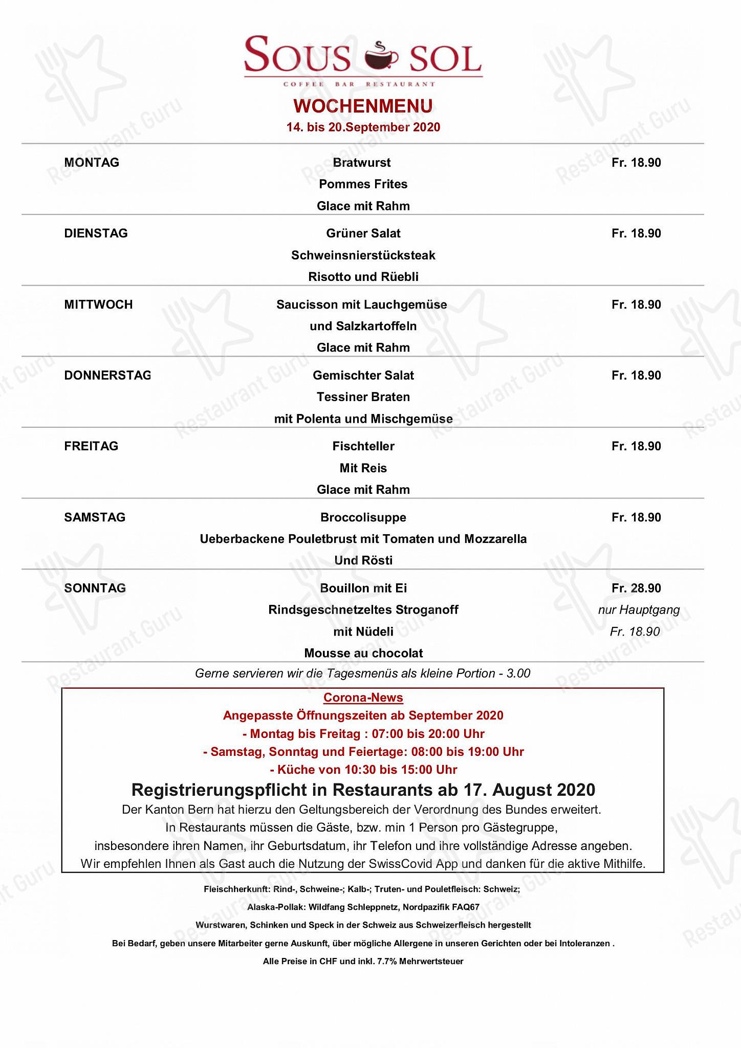 Menu bar per Le Sous Sol in Berna