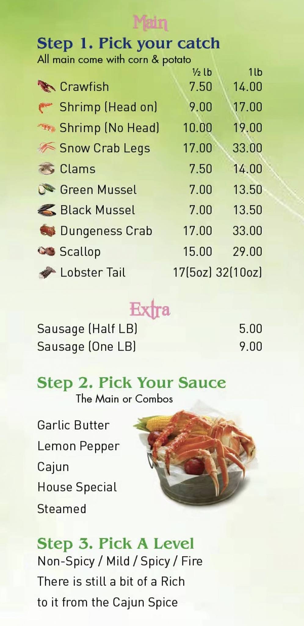 Menu at Joy Crab Cajun Seafood & Bar, Spartanburg