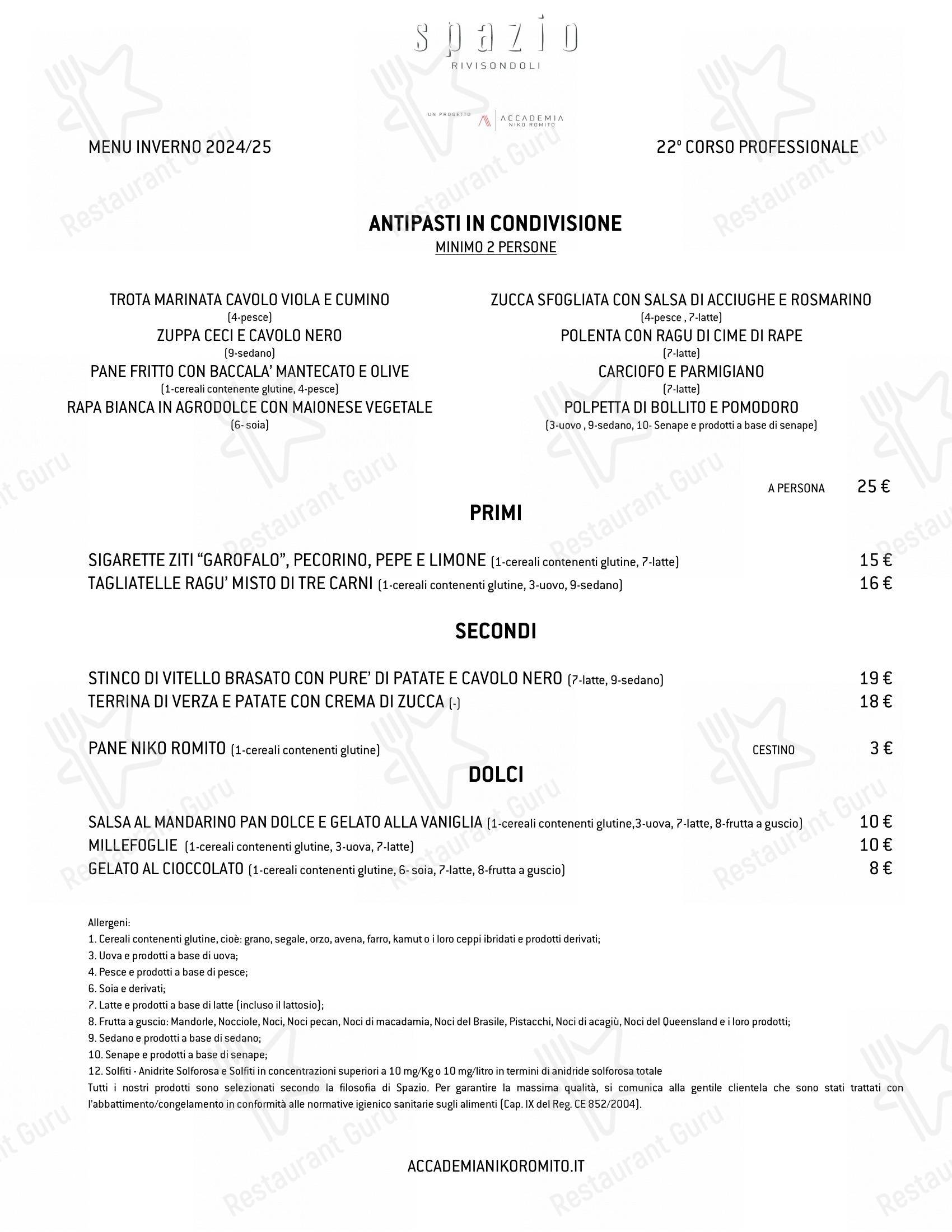 Spazio Niko Romito Rivisondoli in Rivisondoli - Menu