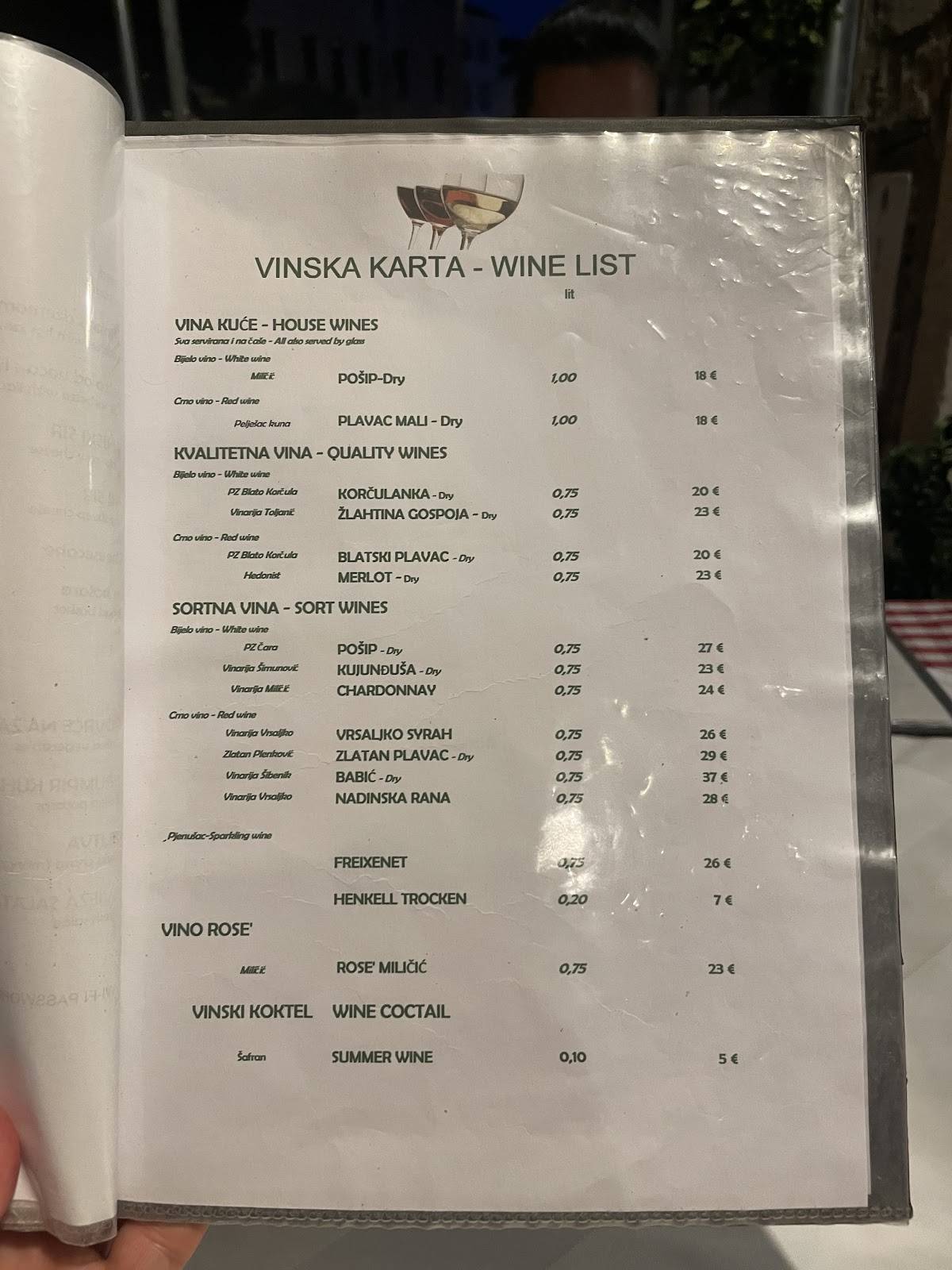 Menu di Šperun eat and drink buffet 