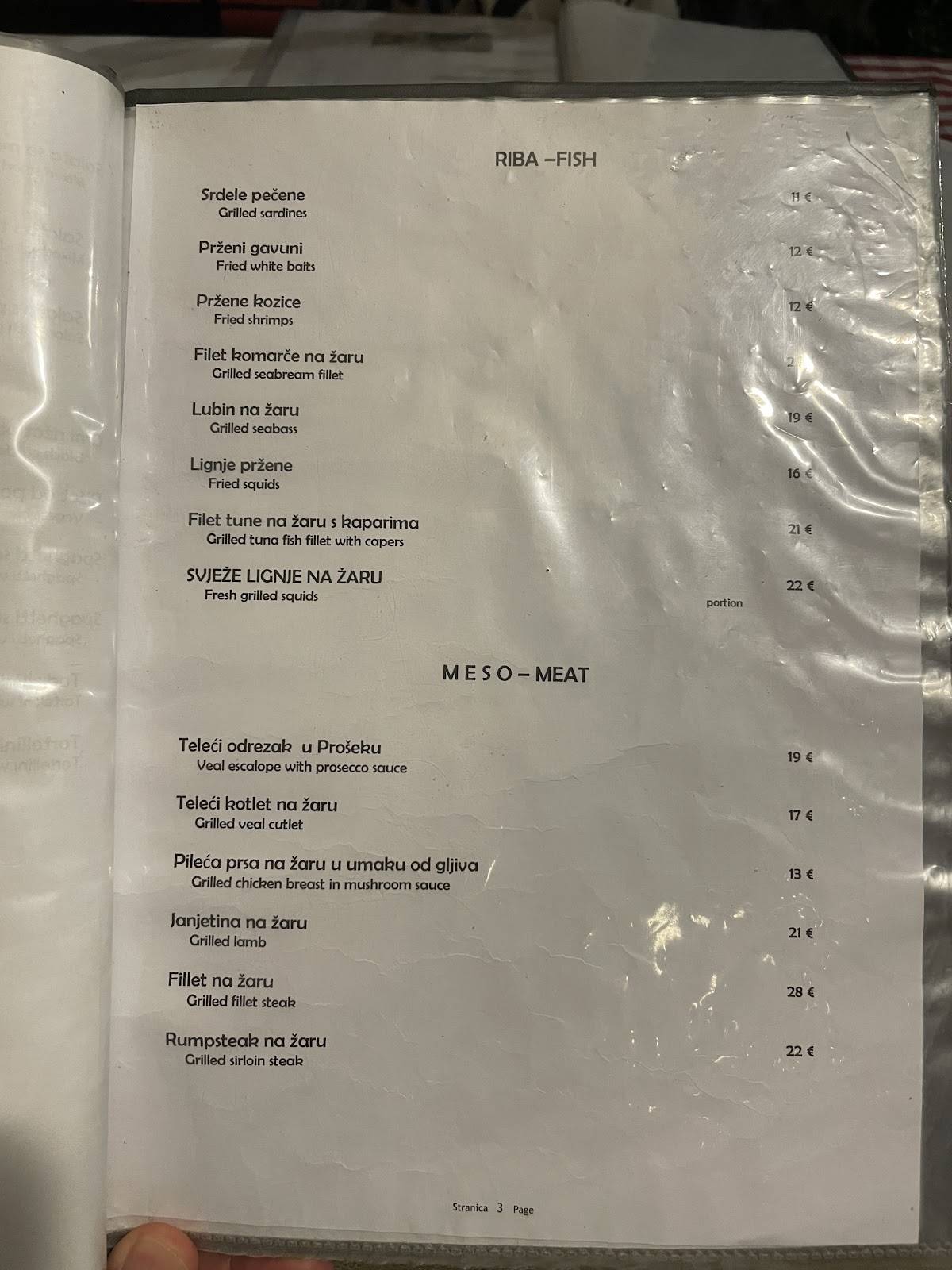 Menu di Šperun eat and drink buffet 