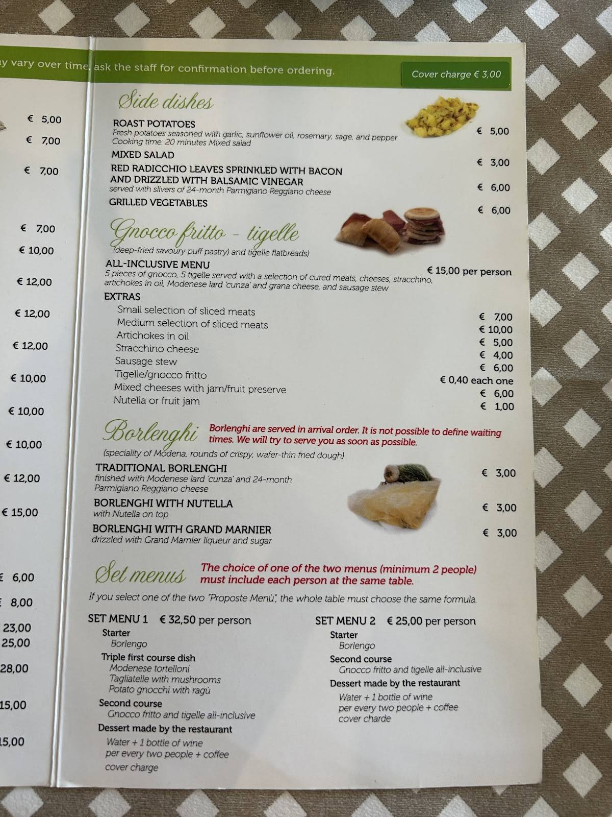 Menu di Amaretto Osteria Ristorante 