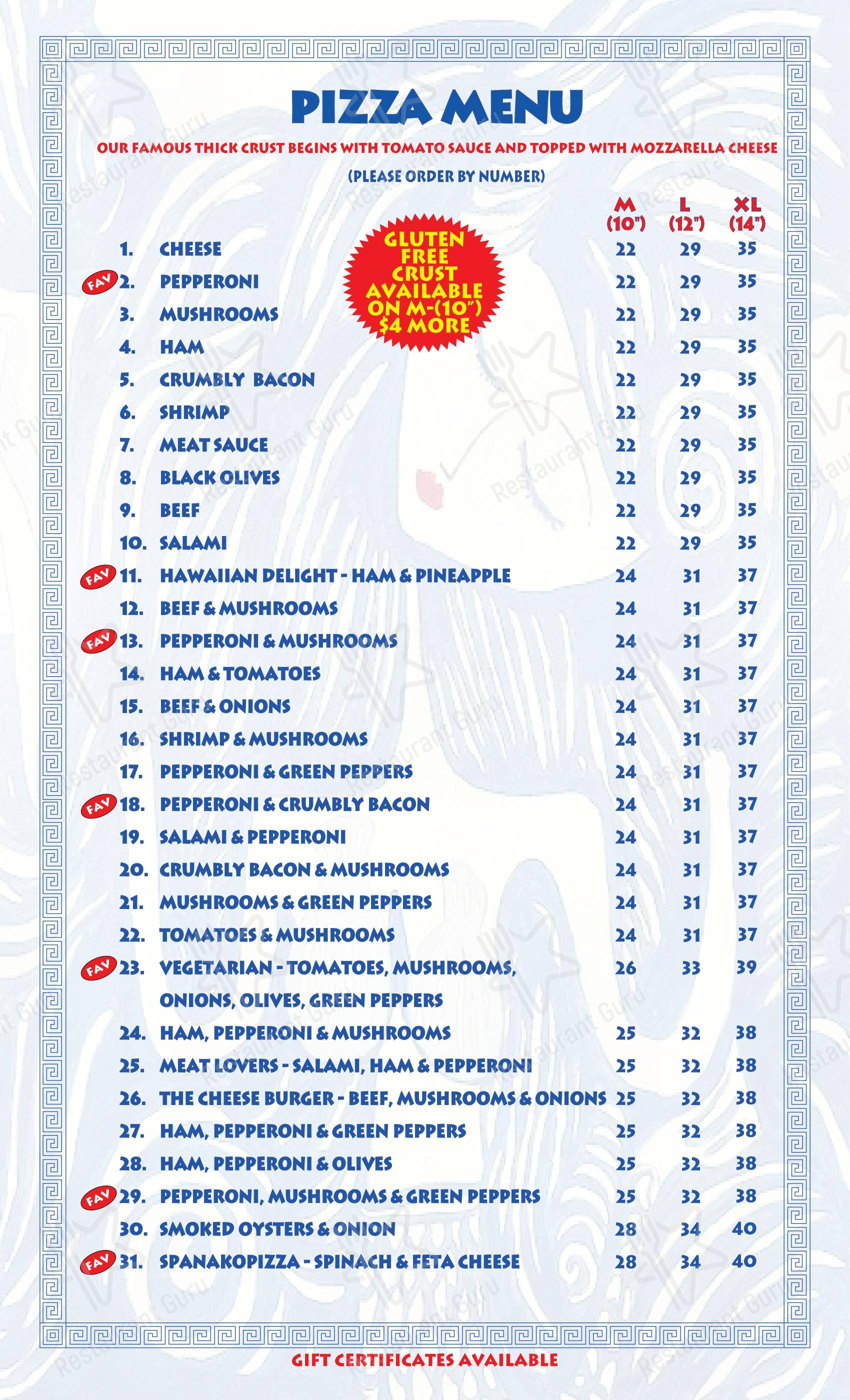 Menu pour Spiros Pizza on 17th Calgary - Детское